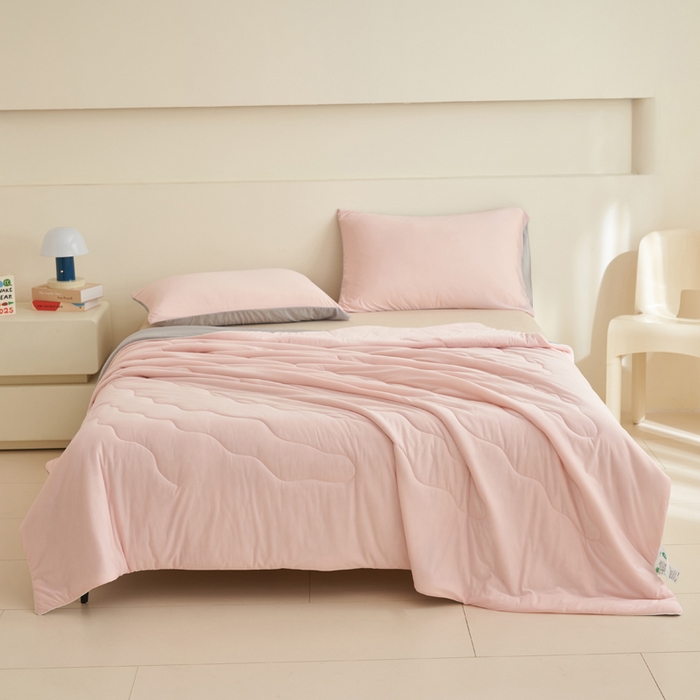 91家纺网 家纺一手货源 找家纺 畅销被业 2026新款凉感丝抗菌羽丝棉夏被夏凉被空调被 粉色-浅灰