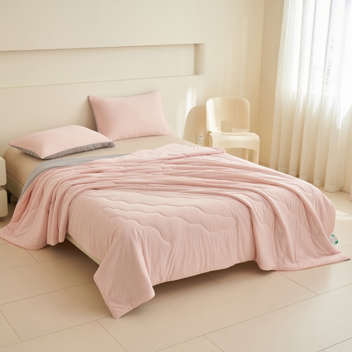 91家纺网 家纺一手货源 找家纺 畅销被业 2026新款凉感丝抗菌羽丝棉夏被夏凉被空调被 粉色-浅灰