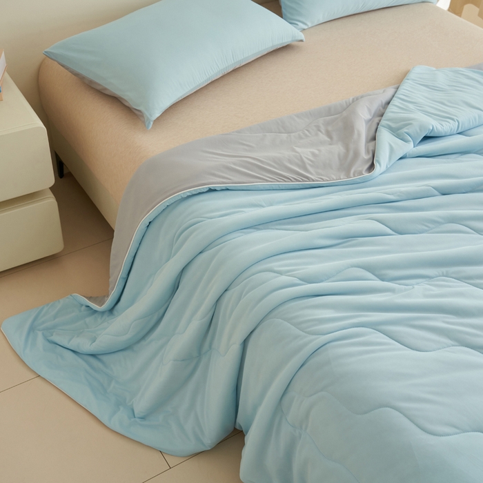 91家纺网 家纺一手货源 找家纺 畅销被业 2026新款凉感丝抗菌羽丝棉夏被夏凉被空调被 蓝色-浅灰