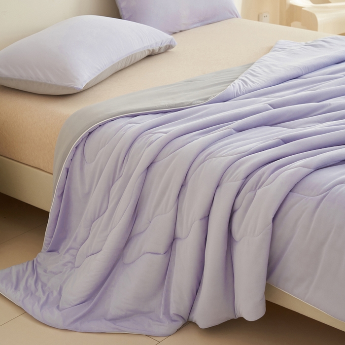 91家纺网 家纺一手货源 找家纺 畅销被业 2026新款凉感丝抗菌羽丝棉夏被夏凉被空调被 紫色-浅灰
