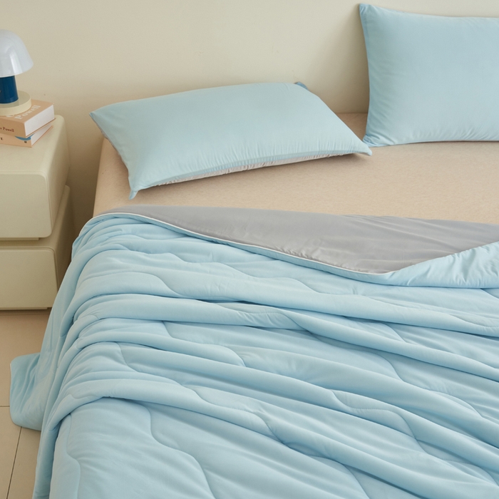 91家纺网 家纺一手货源 找家纺 畅销被业 2026新款凉感丝抗菌羽丝棉夏被夏凉被空调被 蓝色-浅灰