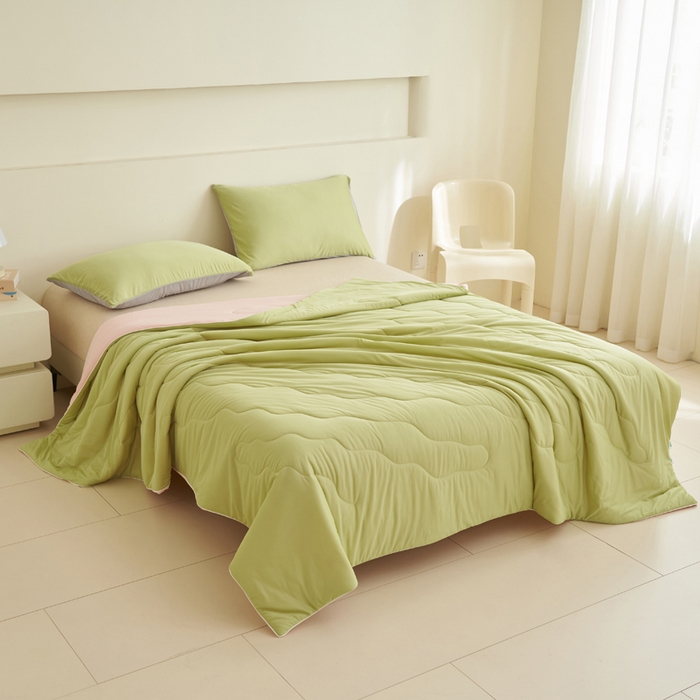 91家纺网 家纺一手货源 找家纺 畅销被业 2026新款凉感丝抗菌羽丝棉夏被夏凉被空调被 果绿-粉色