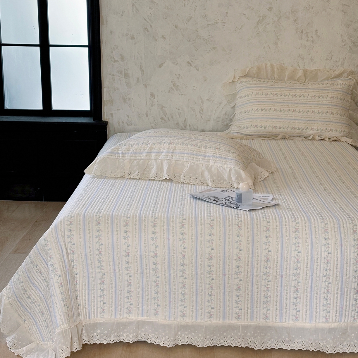 91家纺网 家纺一手货源 找家纺 满座家居 2026新款法式纯棉花边全棉床盖四件套小碎花田园风 知梦