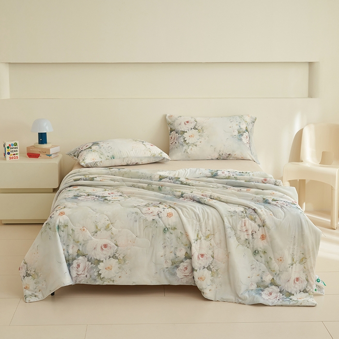 91家纺网 家纺一手货源 找家纺 畅销被业 2026新款卡通印花跨境外贸有氨凉感丝冰淇淋夏凉被空调被 莫奈花园