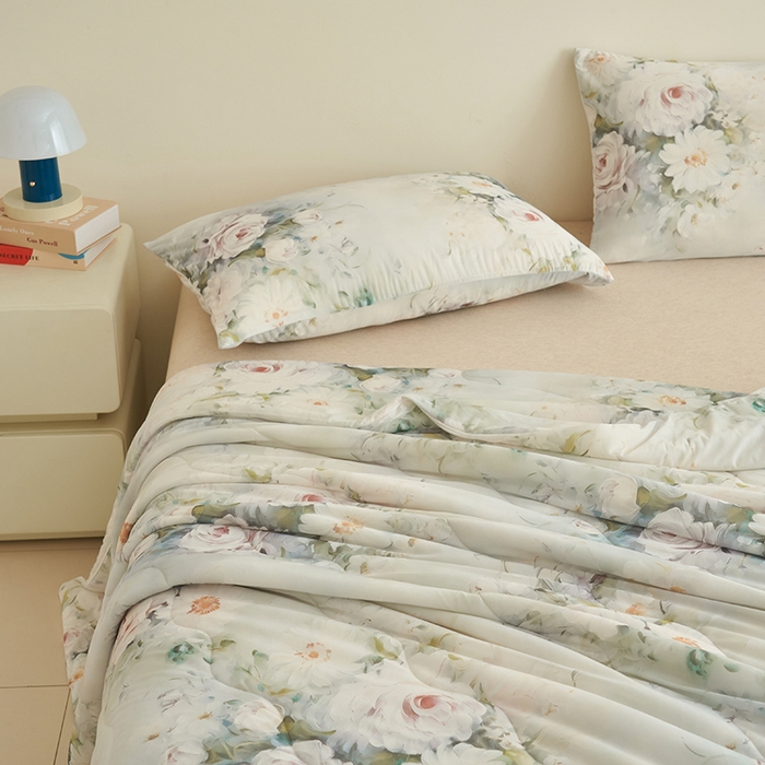 91家纺网 家纺一手货源 找家纺 畅销被业 2026新款卡通印花跨境外贸有氨凉感丝冰淇淋夏凉被空调被 莫奈花园