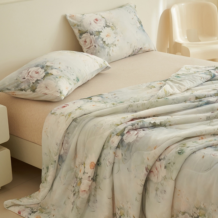 91家纺网 家纺一手货源 找家纺 畅销被业 2026新款卡通印花跨境外贸有氨凉感丝冰淇淋夏凉被空调被 莫奈花园