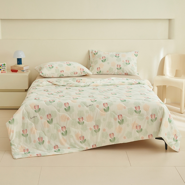 91家纺网 家纺一手货源 找家纺 畅销被业 2026新款卡通印花跨境外贸有氨凉感丝冰淇淋夏凉被空调被 郁金香