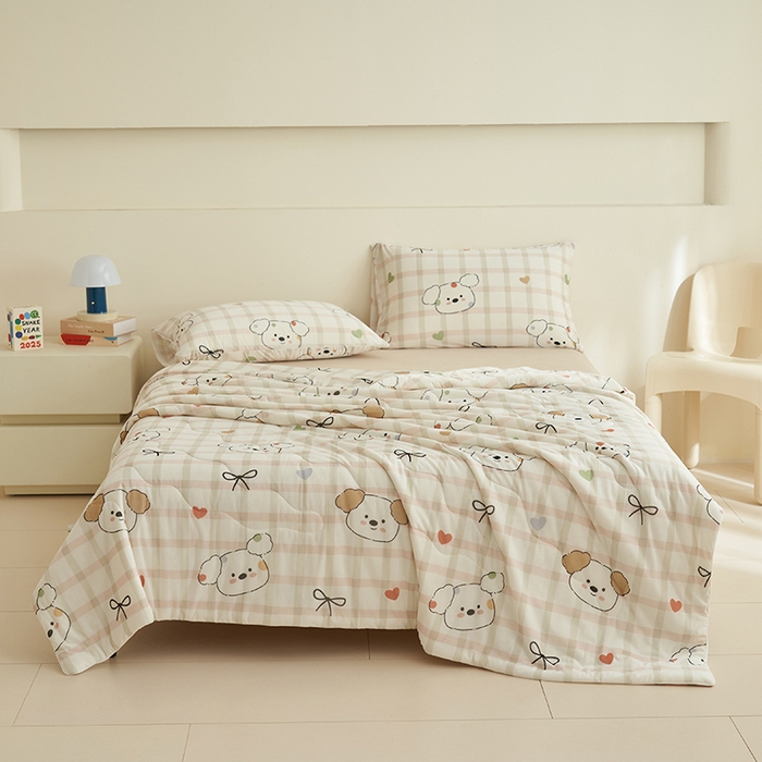 91家纺网 家纺一手货源 找家纺 畅销被业 2026新款卡通印花跨境外贸有氨凉感丝冰淇淋夏凉被空调被 格子狗