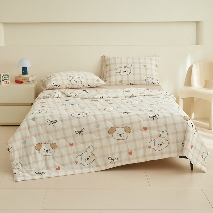 91家纺网 家纺一手货源 找家纺 畅销被业 2026新款卡通印花跨境外贸有氨凉感丝冰淇淋夏凉被空调被 格子狗