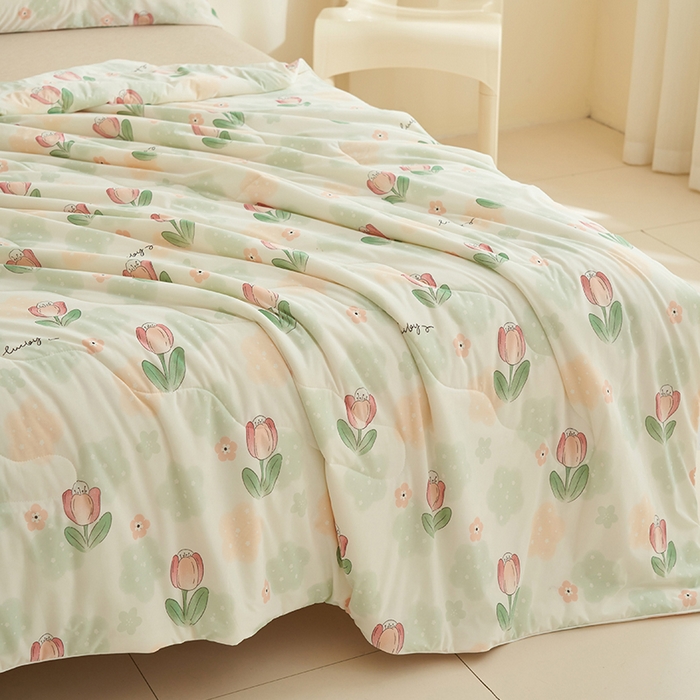 91家纺网 家纺一手货源 找家纺 畅销被业 2026新款卡通印花跨境外贸有氨凉感丝冰淇淋夏凉被空调被 郁金香