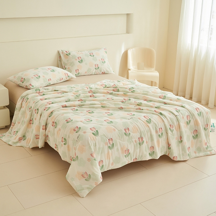 91家纺网 家纺一手货源 找家纺 畅销被业 2026新款卡通印花跨境外贸有氨凉感丝冰淇淋夏凉被空调被 郁金香