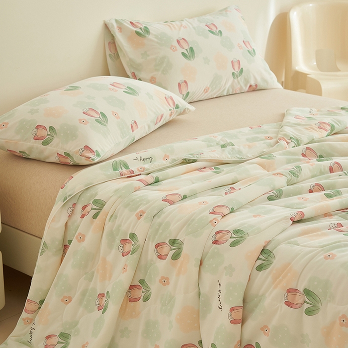 91家纺网 家纺一手货源 找家纺 畅销被业 2026新款卡通印花跨境外贸有氨凉感丝冰淇淋夏凉被空调被 郁金香