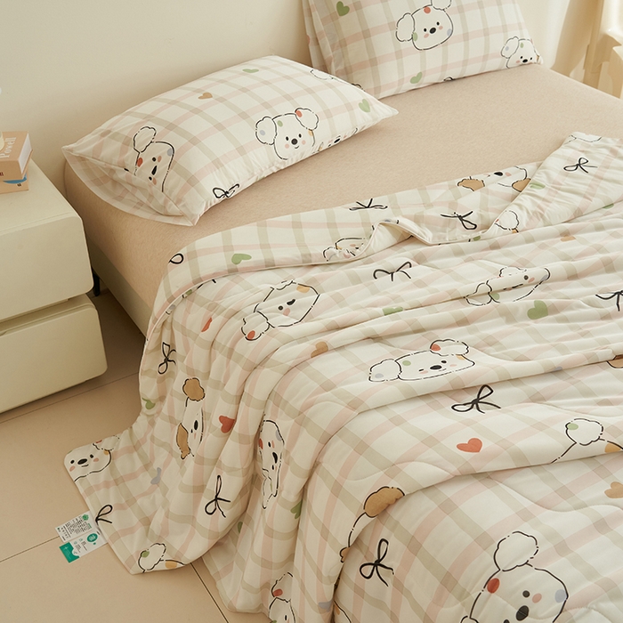 91家纺网 家纺一手货源 找家纺 畅销被业 2026新款卡通印花跨境外贸有氨凉感丝冰淇淋夏凉被空调被 格子狗