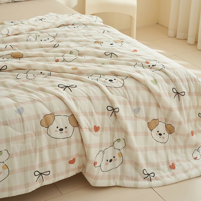 91家纺网 家纺一手货源 找家纺 畅销被业 2026新款卡通印花跨境外贸有氨凉感丝冰淇淋夏凉被空调被 格子狗