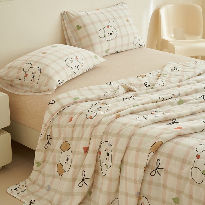 91家纺网 家纺一手货源 找家纺 畅销被业 2026新款卡通印花跨境外贸有氨凉感丝冰淇淋夏凉被空调被 格子狗