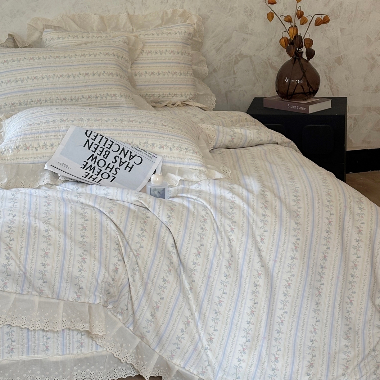 91家纺网 家纺一手货源 找家纺 满座家居 2026新款法式纯棉花边全棉床盖四件套小碎花田园风 知梦