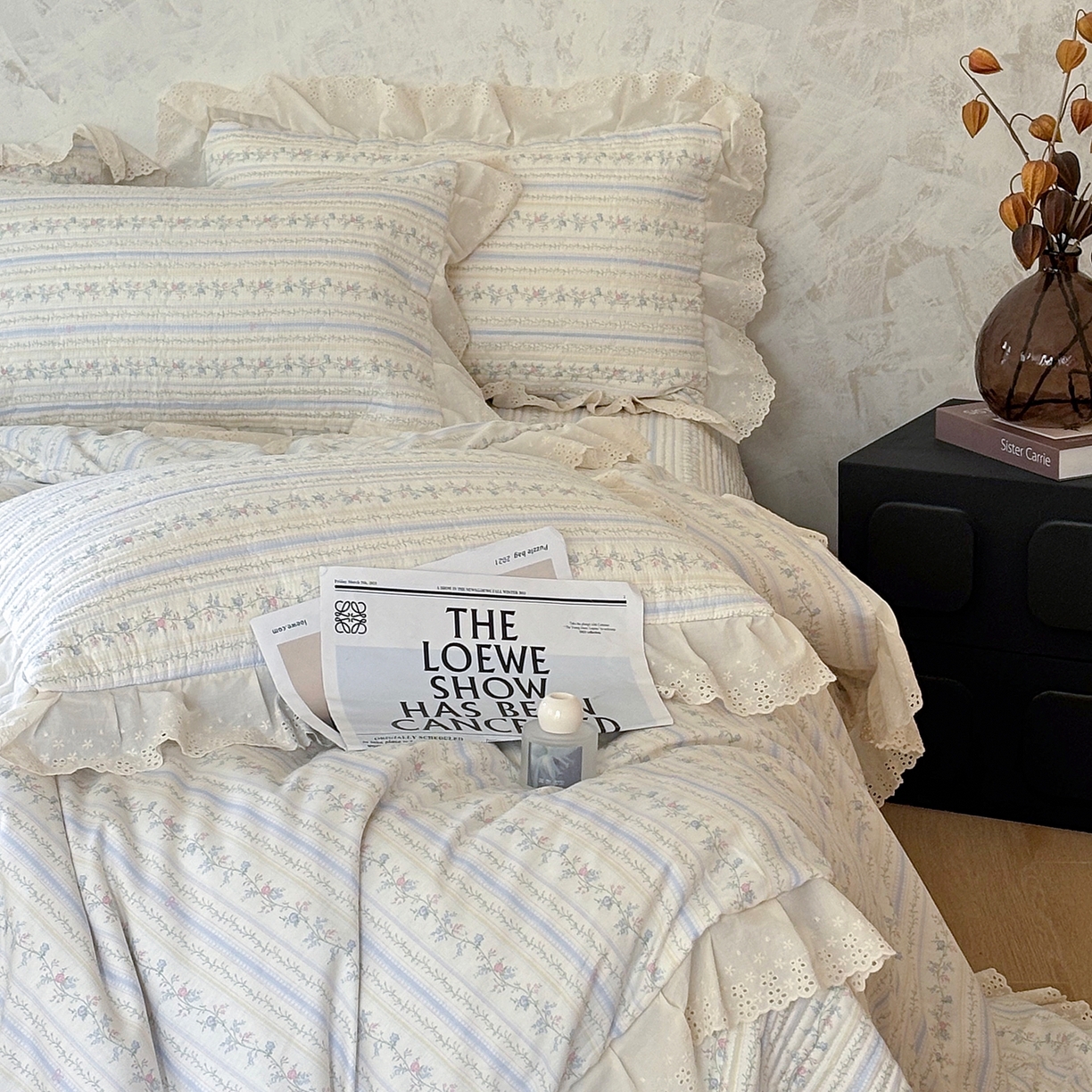 91家纺网 家纺一手货源 找家纺 满座家居 2026新款法式纯棉花边全棉床盖四件套小碎花田园风 知梦