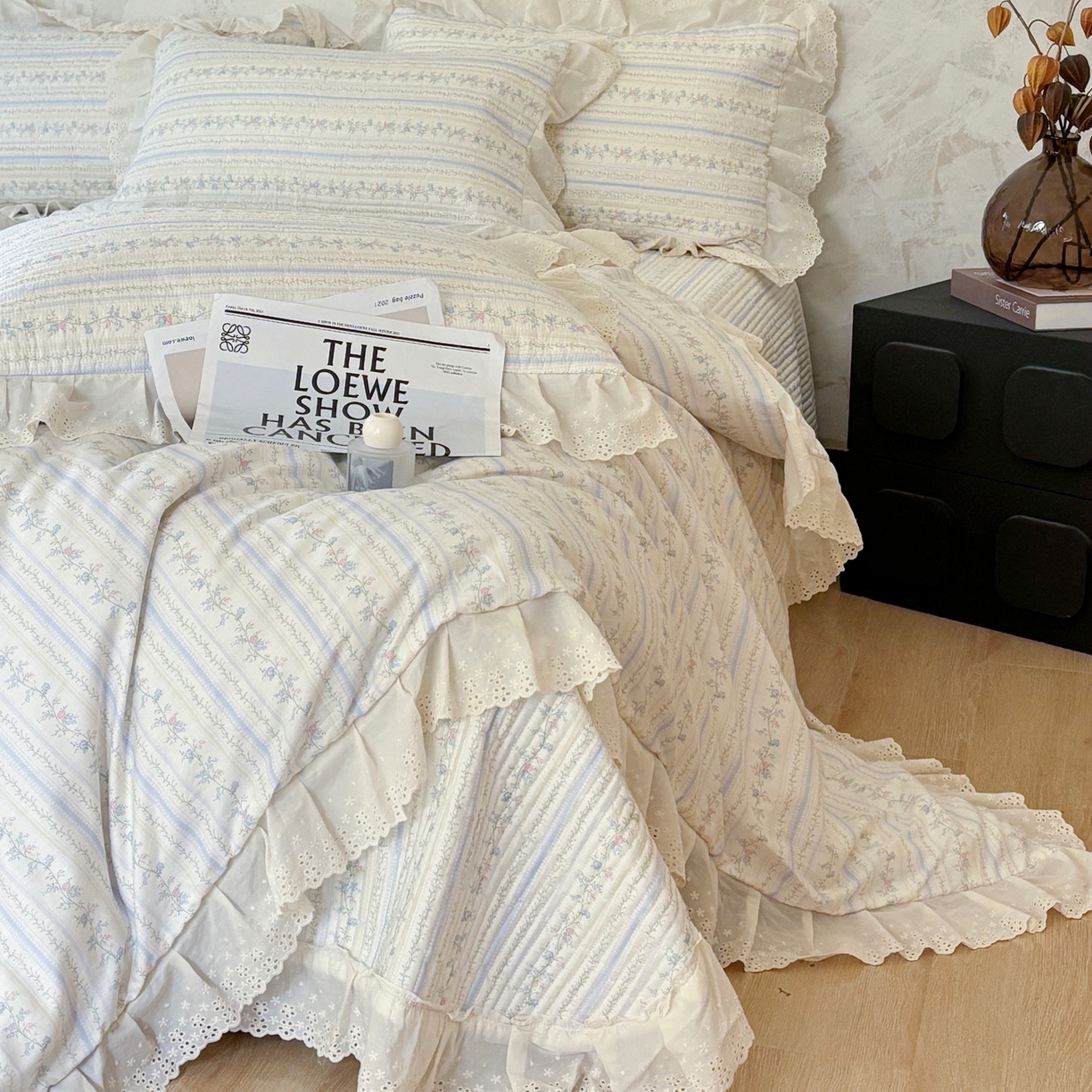 91家纺网 家纺一手货源 找家纺 满座家居 2026新款法式纯棉花边全棉床盖四件套小碎花田园风 知梦