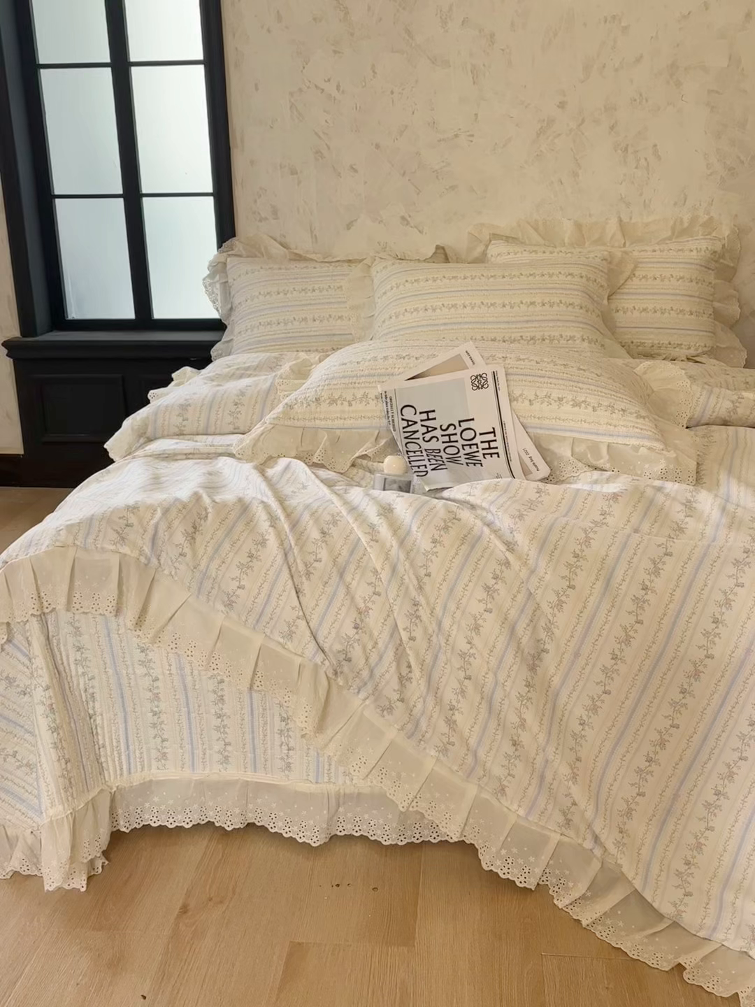 91家纺网 家纺一手货源 找家纺 满座家居 2026新款法式纯棉花边全棉床盖四件套小碎花田园风 知梦