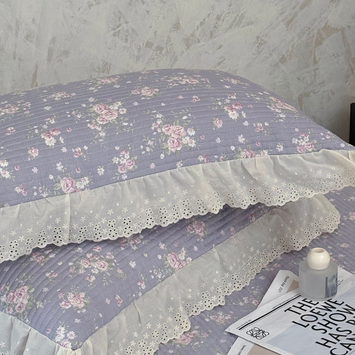 91家纺网 家纺一手货源 找家纺 满座家居 2026新款法式纯棉花边全棉床盖四件套小碎花田园风 紫韵