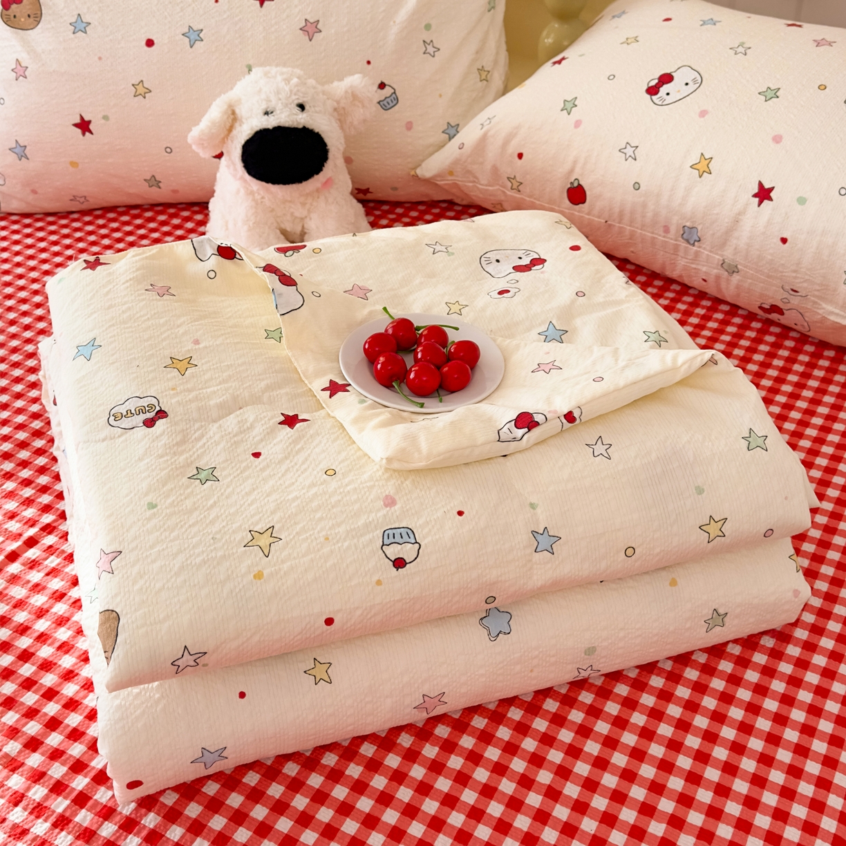 91家纺网 家纺一手货源 找家纺 （总）2026新款泡芙棉卡通夏被四件套双层纱单夏被