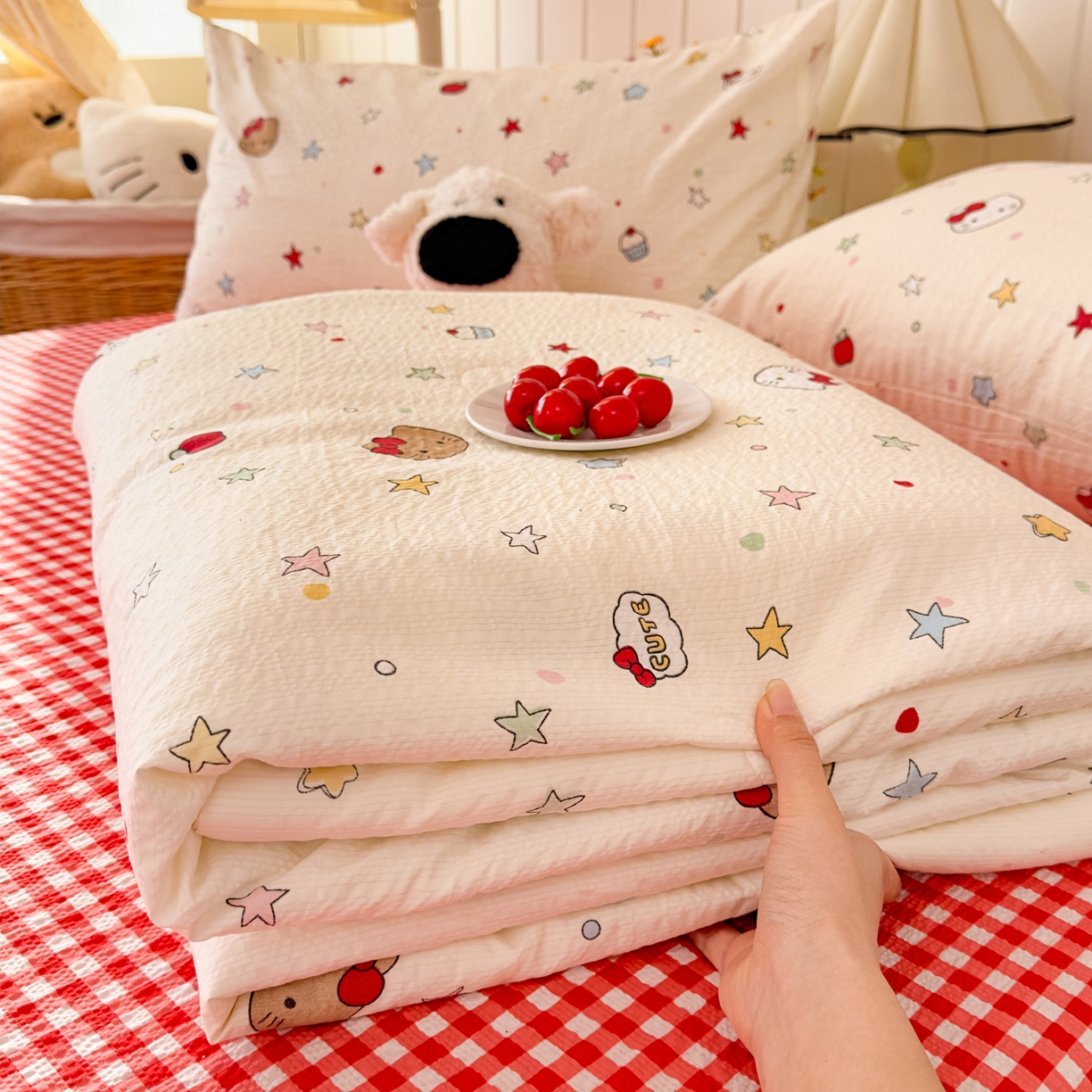 91家纺网 家纺一手货源 找家纺 （总）2026新款泡芙棉卡通夏被四件套双层纱单夏被