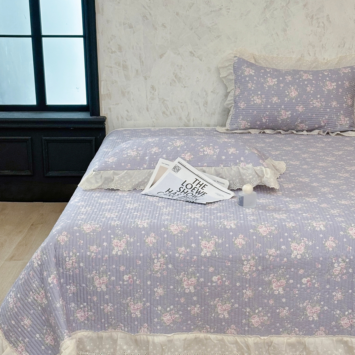 91家纺网 家纺一手货源 找家纺 满座家居 2026新款法式纯棉花边全棉床盖四件套小碎花田园风 紫韵