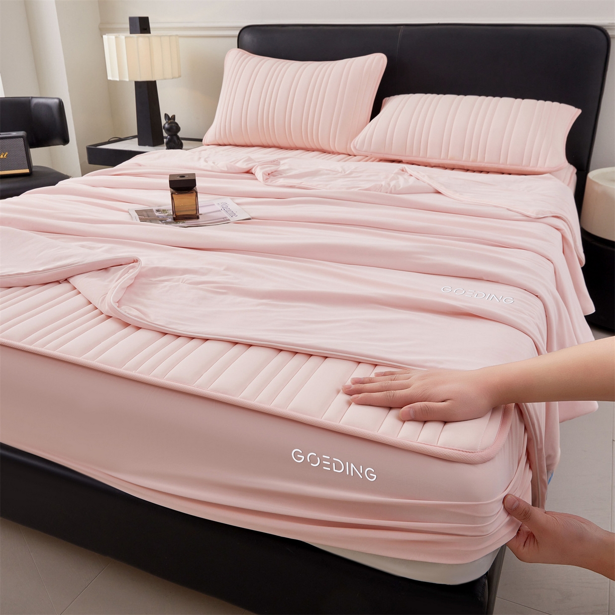 雯豆家纺 2026春夏新款氨纶凉感丝床笠夏被四件套0.28凉感值空调被子被芯 知夏-粉