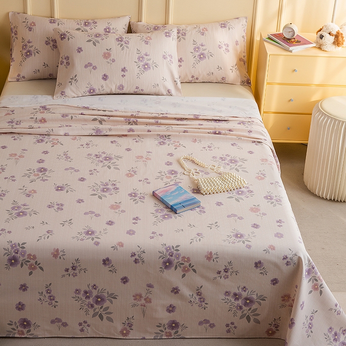 91家纺网 家纺一手货源 找家纺 慕尚家纺 2026新款全棉纯棉老粗布凉席席子 紫舞花影