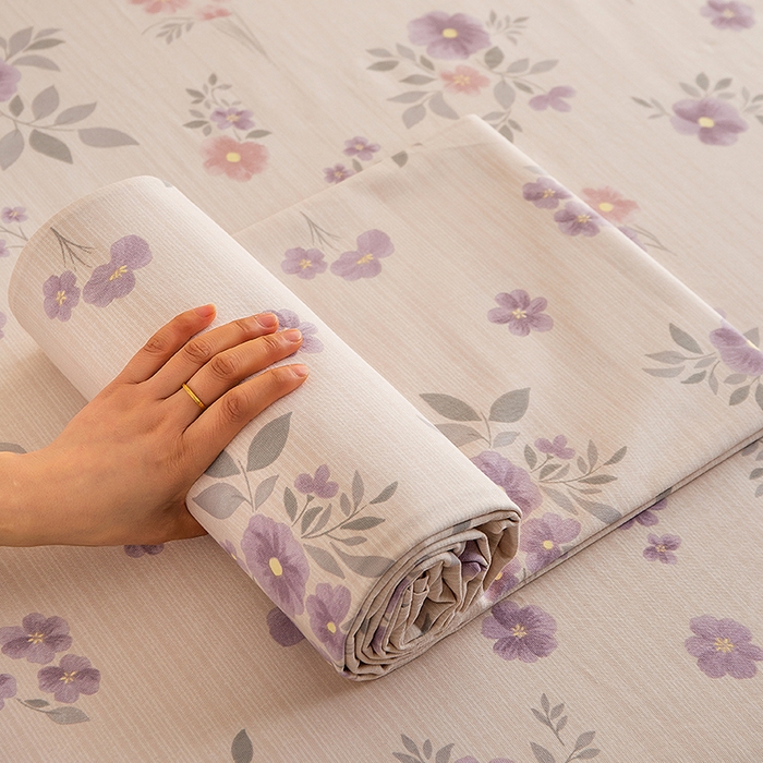 91家纺网 家纺一手货源 找家纺 慕尚家纺 2026新款全棉纯棉老粗布凉席席子 紫舞花影