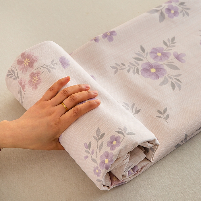 91家纺网 家纺一手货源 找家纺 慕尚家纺 2026新款全棉纯棉老粗布凉席席子 紫舞花影