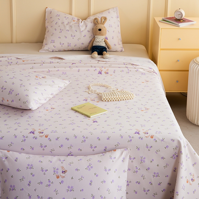 91家纺网 家纺一手货源 找家纺 慕尚家纺 2026新款全棉纯棉老粗布凉席席子 花间兔-紫