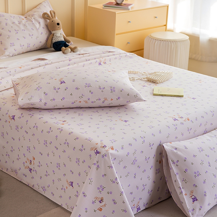 91家纺网 家纺一手货源 找家纺 慕尚家纺 2026新款全棉纯棉老粗布凉席席子 花间兔-紫