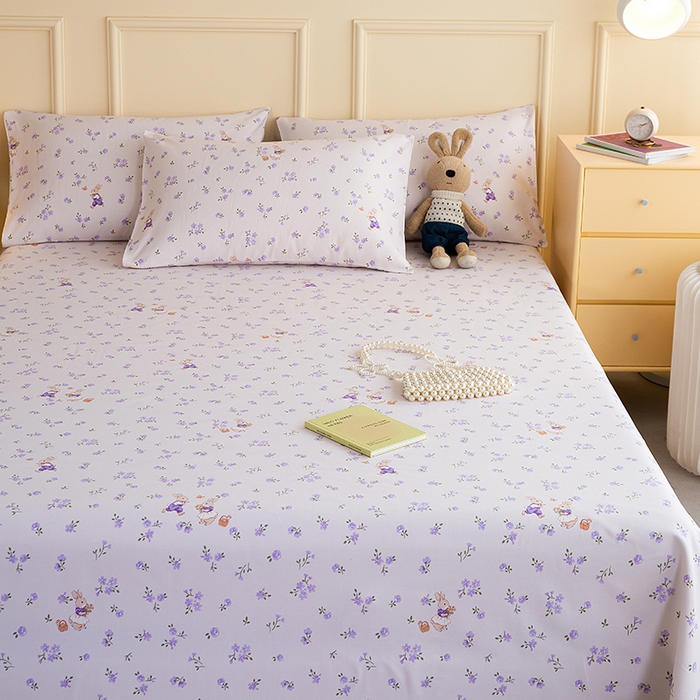 91家纺网 家纺一手货源 找家纺 慕尚家纺 2026新款全棉纯棉老粗布凉席席子 花间兔-紫