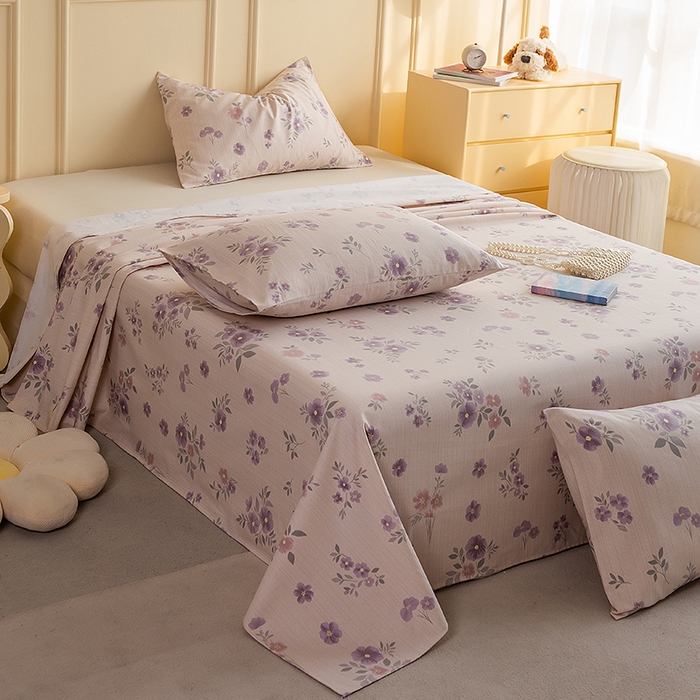 91家纺网 家纺一手货源 找家纺 慕尚家纺 2026新款全棉纯棉老粗布凉席席子 紫舞花影