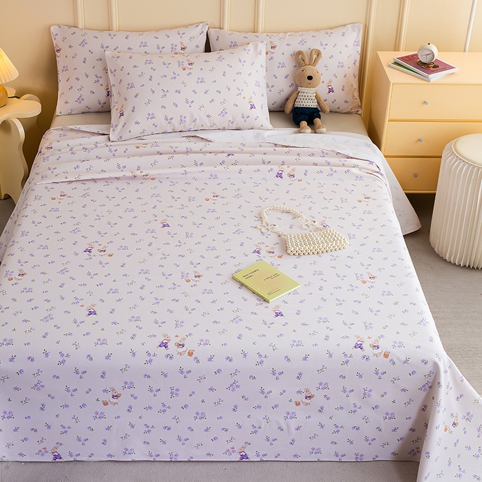 91家纺网 家纺一手货源 找家纺 慕尚家纺 2026新款全棉纯棉老粗布凉席席子 花间兔-紫