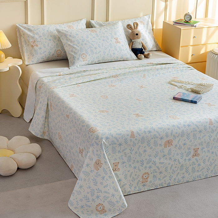 91家纺网 家纺一手货源 找家纺 慕尚家纺 2026新款全棉纯棉老粗布凉席席子 林间萌宠