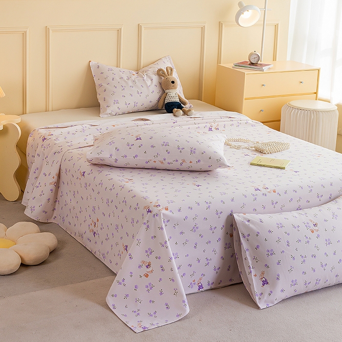 91家纺网 家纺一手货源 找家纺 慕尚家纺 2026新款全棉纯棉老粗布凉席席子 花间兔-紫