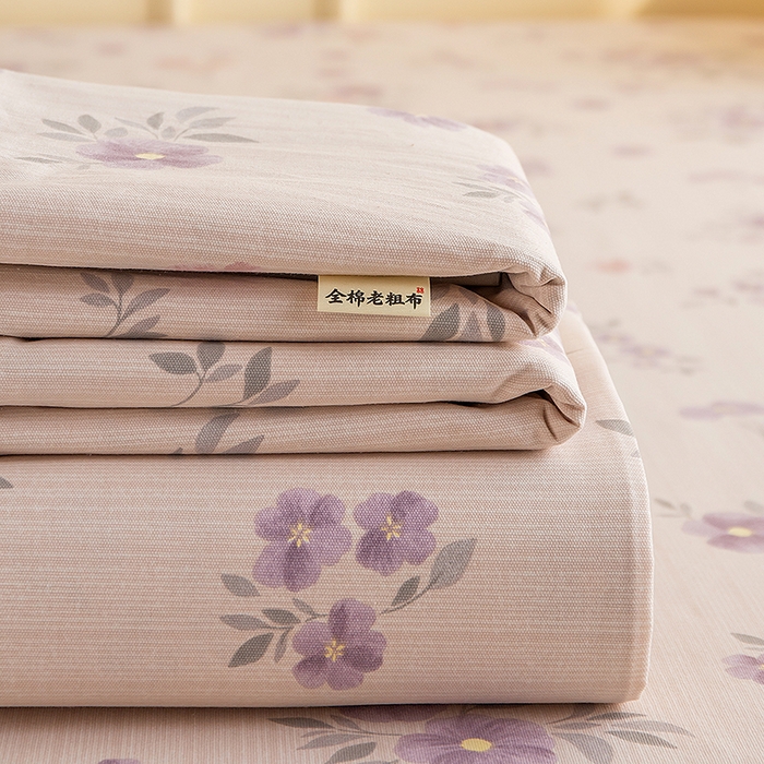 91家纺网 家纺一手货源 找家纺 慕尚家纺 2026新款全棉纯棉老粗布凉席席子 紫舞花影
