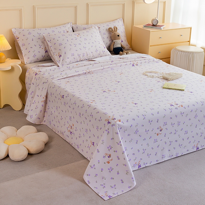 91家纺网 家纺一手货源 找家纺 慕尚家纺 2026新款全棉纯棉老粗布凉席席子 花间兔-紫