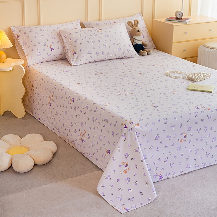 91家纺网 家纺一手货源 找家纺 慕尚家纺 2026新款全棉纯棉老粗布凉席席子 花间兔-紫