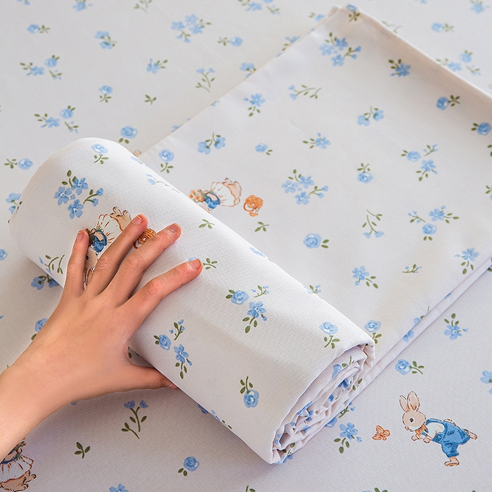 91家纺网 家纺一手货源 找家纺 慕尚家纺 2026新款全棉纯棉老粗布凉席席子 花间兔-蓝