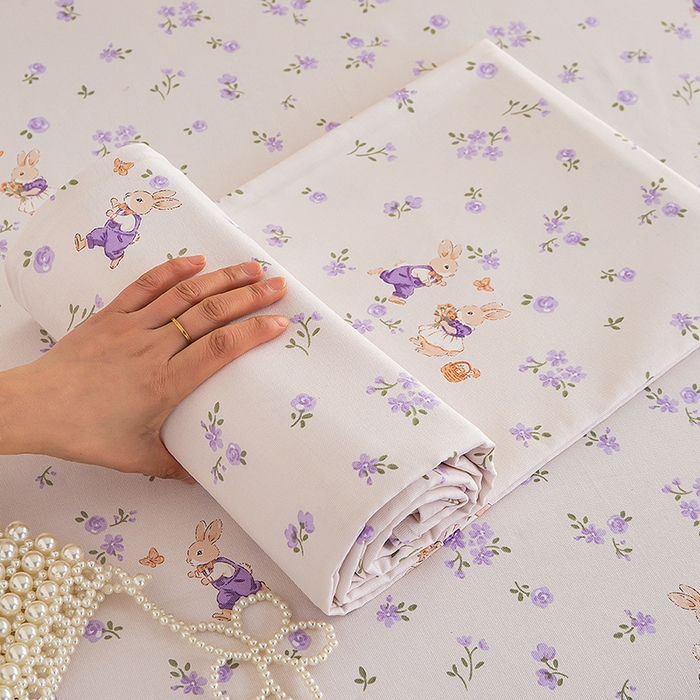 91家纺网 家纺一手货源 找家纺 慕尚家纺 2026新款全棉纯棉老粗布凉席席子 花间兔-紫