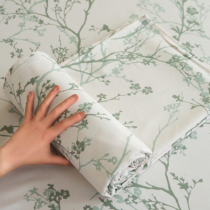 91家纺网 家纺一手货源 找家纺 慕尚家纺 2026新款全棉纯棉老粗布凉席席子 花枝漫语-绿