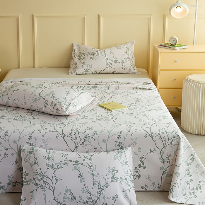 91家纺网 家纺一手货源 找家纺 慕尚家纺 2026新款全棉纯棉老粗布凉席席子 花枝漫语-绿