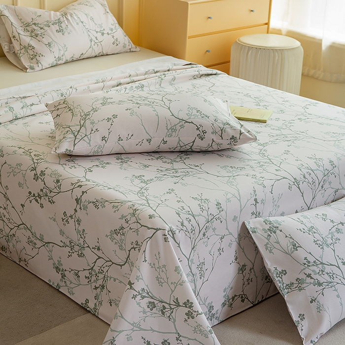 91家纺网 家纺一手货源 找家纺 慕尚家纺 2026新款全棉纯棉老粗布凉席席子 花枝漫语-绿