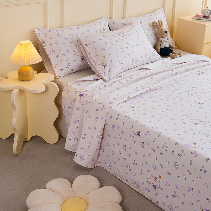 91家纺网 家纺一手货源 找家纺 慕尚家纺 2026新款全棉纯棉老粗布凉席席子 花间兔-紫