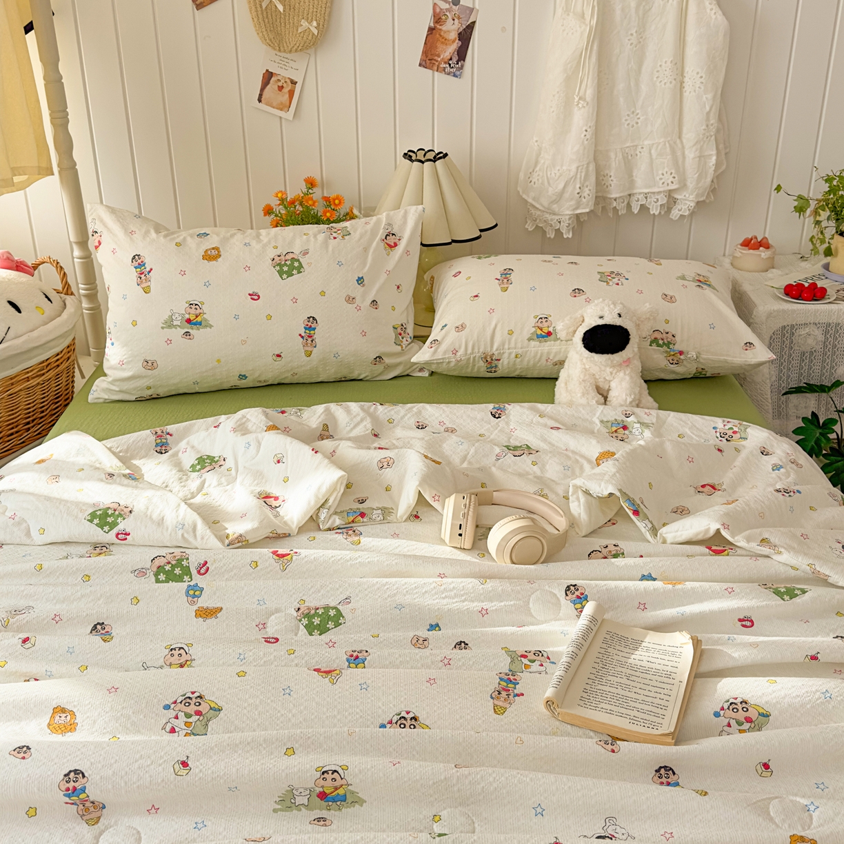 91家纺网 家纺一手货源 找家纺 2026新款泡芙棉卡通夏被四件套双层纱单夏被 夏被-绿芽小新铺