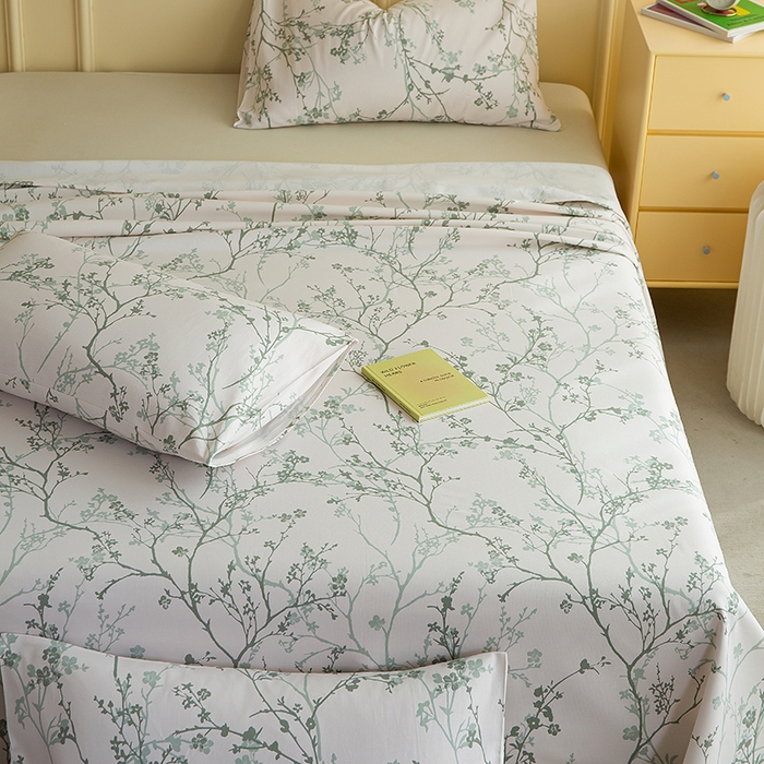 91家纺网 家纺一手货源 找家纺 慕尚家纺 2026新款全棉纯棉老粗布凉席席子 花枝漫语-绿