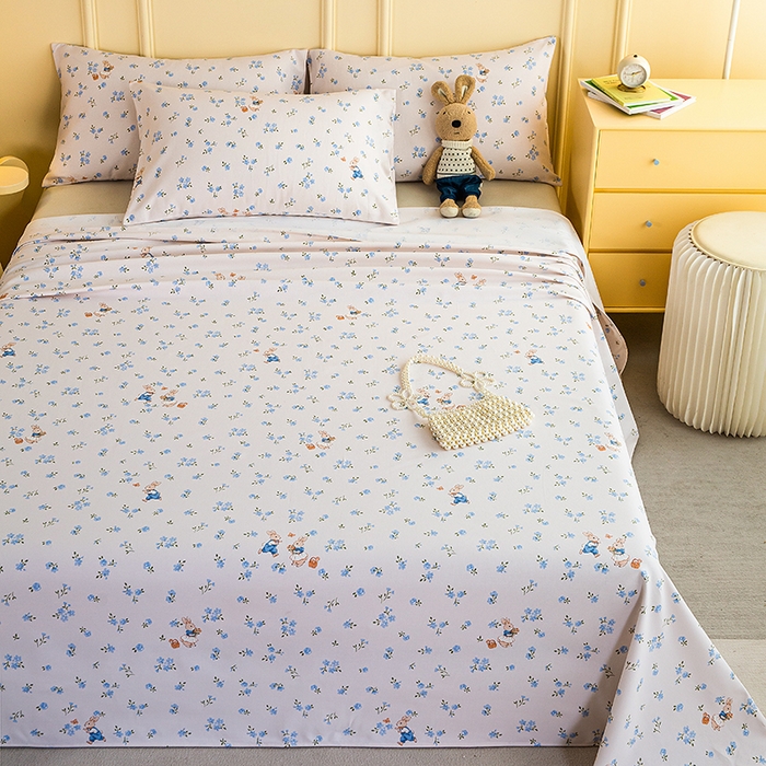 91家纺网 家纺一手货源 找家纺 慕尚家纺 2026新款全棉纯棉老粗布凉席席子 花间兔-蓝